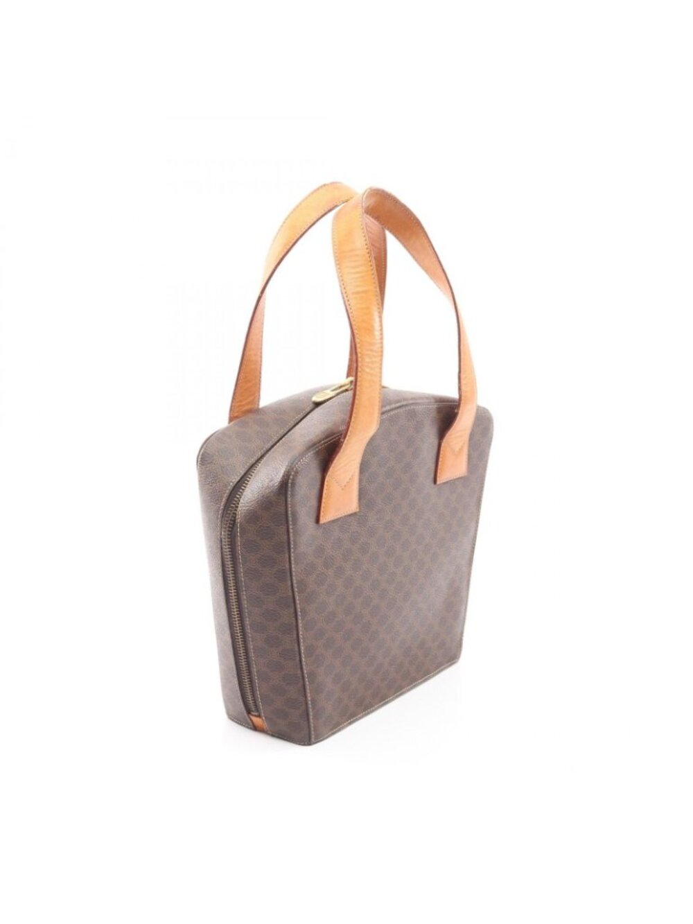 Celine Handbag Macadam Round Charm Dark Brown Canvas Leather Hand - Picture 2 of 13
